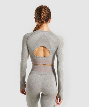 Gymshark Women’s Cropped Long Sleeve Top Gray Size Small Athletic Fit